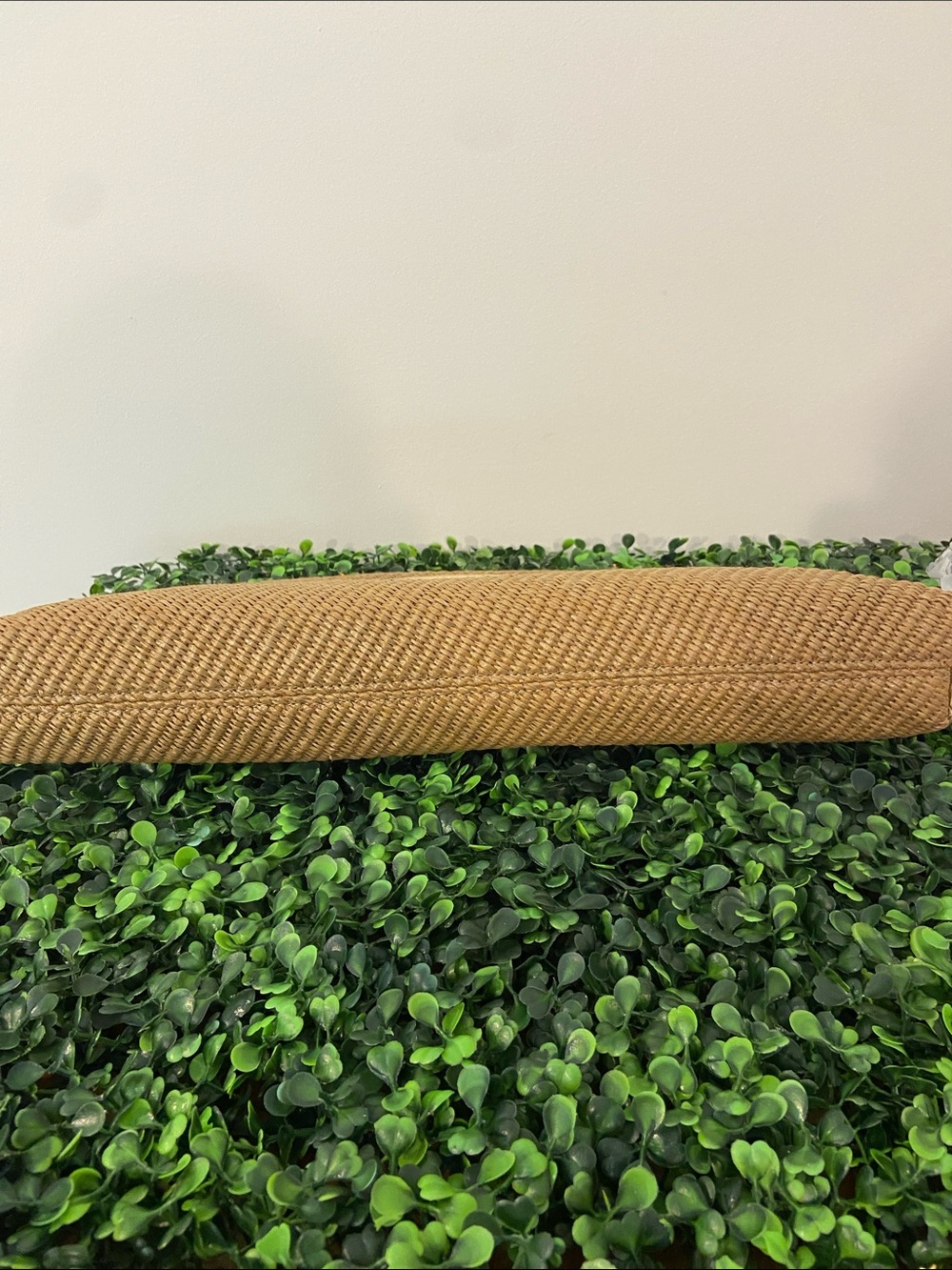 Olga Berg Tan Woven Half-Moon Clutch with Gold Oval Handle - Picture 5 of 7